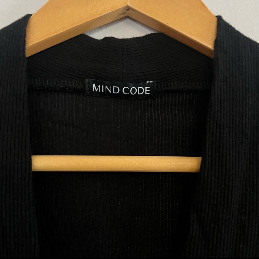Mind Code Black Ribbed V Neck Bodysuit - Picture 2 of 7